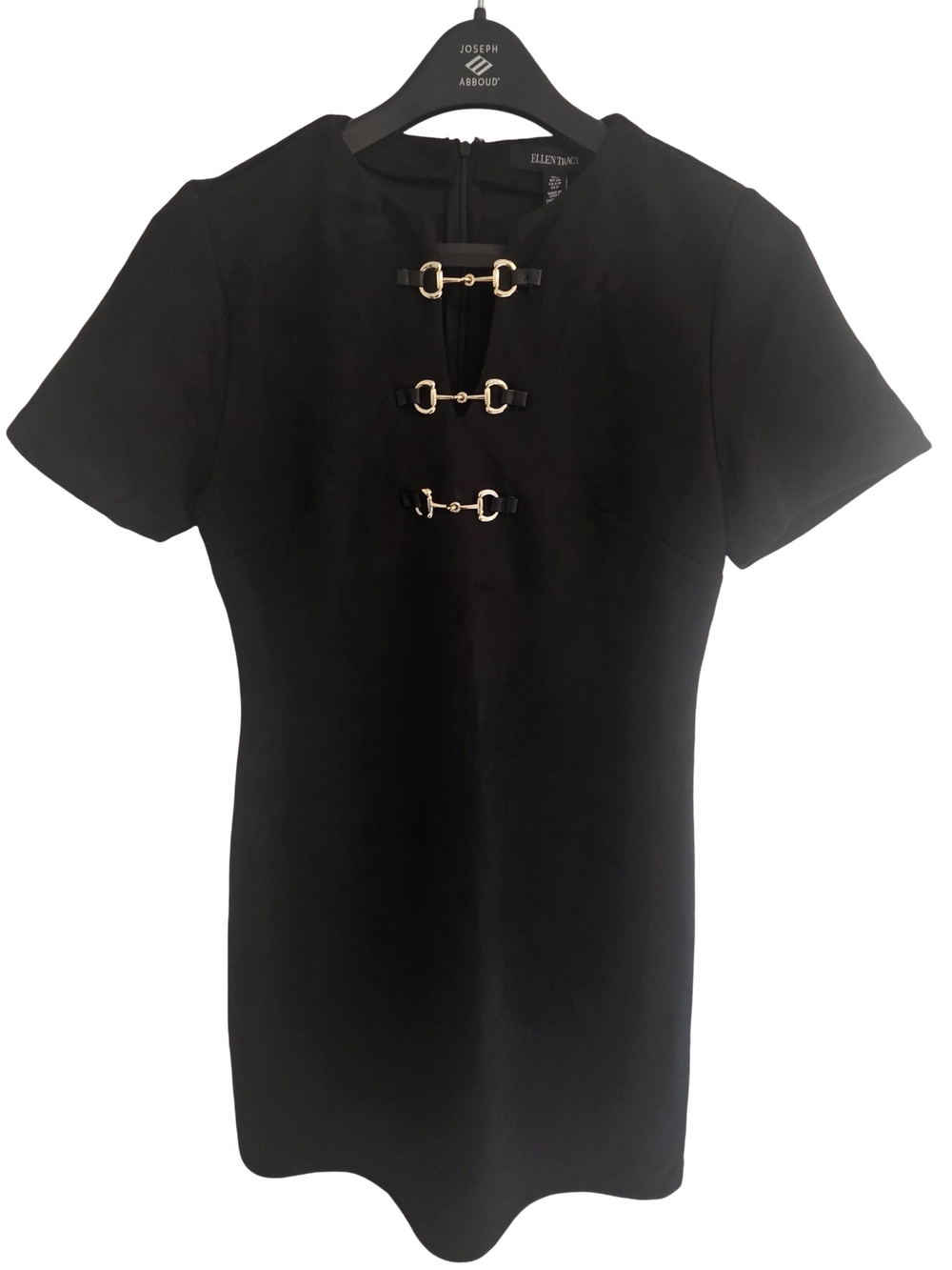 Ellen Tracy Black Short-Sleeve Tunic with Gold Buckle Accents